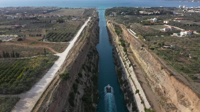 Corinth Canal. Drone video. Greece footage of Corinth Canal in the Aegean Sea