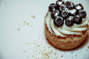 
Cupcake with cream and blueberries on white background