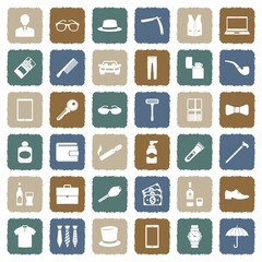 Man Accessories Icons. Grunge Color Flat Design. Vector Illustration.