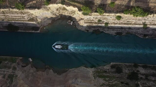 Corinth Canal. Drone video. Greece footage of Corinth Canal in the Aegean Sea