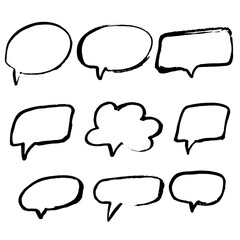 Hand drawn brush grunge speech bubbles set. Vector illustration.