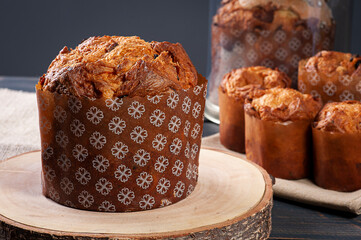 .Delicious homemade panettone with natural fermentation and dried fruits