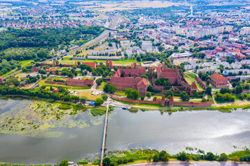 Malbork castle in Pomerania region of Poland. UNESCO World Heritage Site. Teutonic Knights' fortress also known as Marienburg.