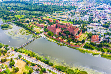 Fototapeta na wymiar Malbork castle in Pomerania region of Poland. UNESCO World Heritage Site. Teutonic Knights' fortress also known as Marienburg.