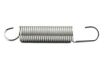 A macro shot of one new steel spring, isolated on a white background.