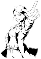 コミック風女性ビジネスマン-指差し	
