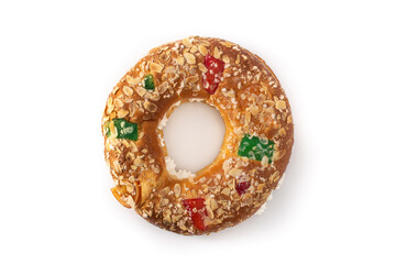 Epiphany cake "Roscon de Reyes" isolated on white background