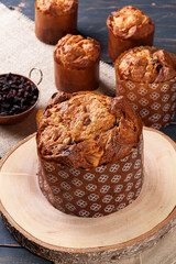 .Delicious homemade panettone with natural fermentation and dried fruits