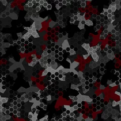 Crédence de cuisine en verre imprimé Motif militaire Modèle sans couture de camouflage avec ornement géométrique hexagonal en gris foncé