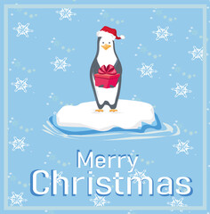 Fototapeta na wymiar Penguin with Christmas gift - funny card