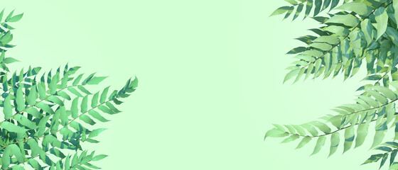 Natural backgrounds leaves banners horizontal Green tropical  and Concept,web banner ,health care products, aroma, wedding invitation,copy space,poster, greeting cards - 3d rendering