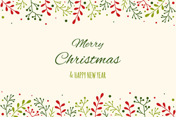 Obraz premium Christmas greeting card with ornaments. Xmas wreath with mistletoe branches. Vector