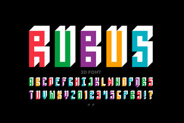 3D style modern font design, alphabet and numbers vector illustration