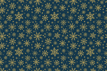 Design of Christmas background with festive snowflakes. Seamless pattern. Vector