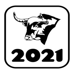 New year, year of the bull, horoscope, logo for company or sports club, animal silhouette, powerful, black and white emblem, buffalo,  illustration. logotype on a white background