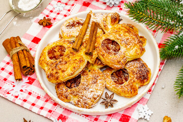 Christmas or New Year sweet apple puffs, fresh homemade bakery