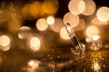 Christmas tree light bulbs isolated with bokeh background.