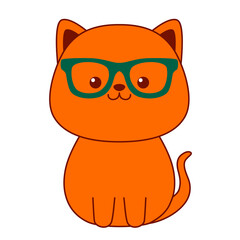 Cute smart cat with glasses isolated on a white background. Flat design for poster or t-shirt. Vector illustration