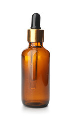 Cosmetic dropper bottle on white background