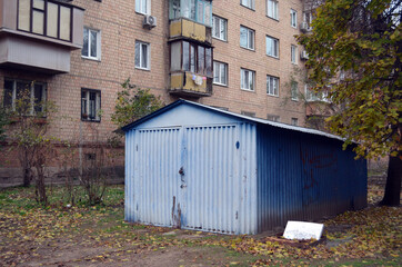 Modern ghetto. Bad district. Residential area in Kiev at autumn. Exterior. Kiev,Ukraine