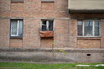 Modern ghetto. Bad district. Residential area in Kiev at autumn. Exterior. Kiev,Ukraine