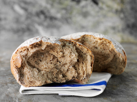 Freshly broken rye bread
