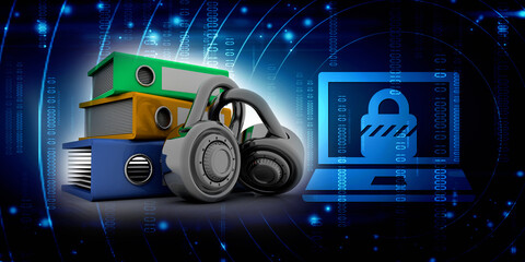 3d illustration Office folders with security padlock