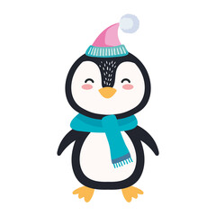 penguin cartoon with winter cloth design, merry christmas season and decoration theme Vector illustration