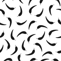Chilli peppers seamless pattern white background. Chili pepper black silhouette.