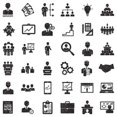 Fototapeta premium Manager Icons. Black Scribble Design. Vector Illustration.