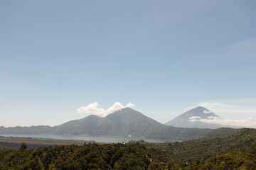 Fototapeta premium Beautiful mountain landscape of Bali island - volcano Batur in Kintamani and lake. Travel Indonesia concept