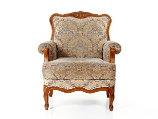 soft comfortable antique wood armchair on a white background