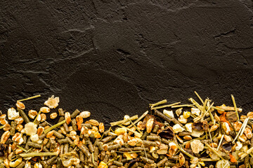 Rodent pet food background. Top, overhead view