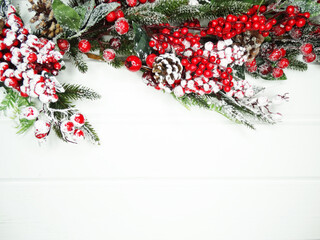 winter background with fir branches cones and snow