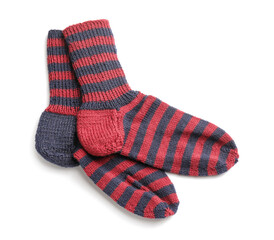 Warm socks on white background