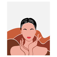 Face care. Beauty salon. European woman. Spa. Vector illustration. Icon