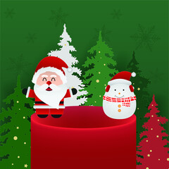 Abstarct Christmas with santa and snowman tree backgroud mockup for podium,modern stage, display vector illustration.	