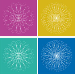 Set color Guilloche line abstract flower for poster, postcard or other design