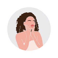 Face care. Beauty salon. European woman. Spa. Vector illustration. Icon