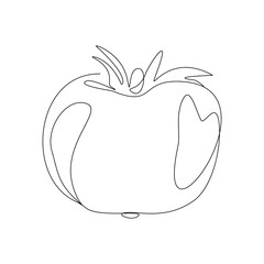 Continuous line drawing of juicy tomato. One line art concept of fresh fruit and vegetable. Vector illustration