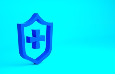 Blue Shield icon isolated on blue background. Guard sign. Security, safety, protection, privacy concept. Minimalism concept. 3d illustration 3D render.