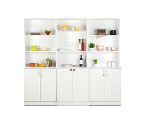 Modern shelf unit for kitchen on white background
