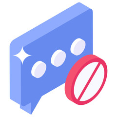 
Message bubble with ban sign, icon of no message 
