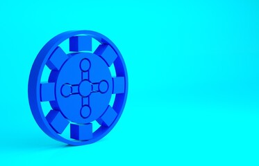 Fototapeta na wymiar Blue Casino roulette wheel icon isolated on blue background. Minimalism concept. 3d illustration 3D render.