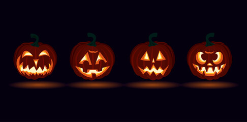 3d Halloween carved pumpkin face emotions set jack o lanterns design set number 4