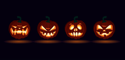 3d Halloween carved pumpkin face emotions set jack o lanterns design set number 3