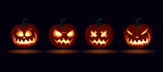 3d Halloween carved pumpkin face emotions set jack o lanterns design set number 2