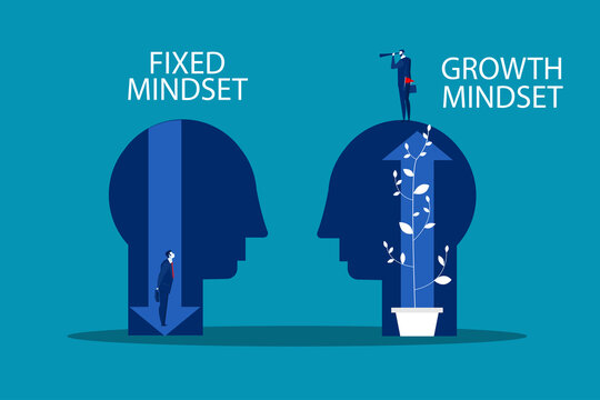 Big Head Human Think Growth Mindset Different Fixed Mindset Concept Vector