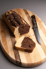 Marble homemade plumcake on a chopping board