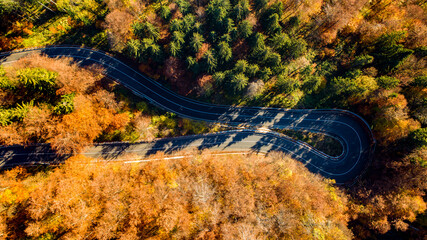 Mountain roads details with colourful landscape with light traffic and colourful trees